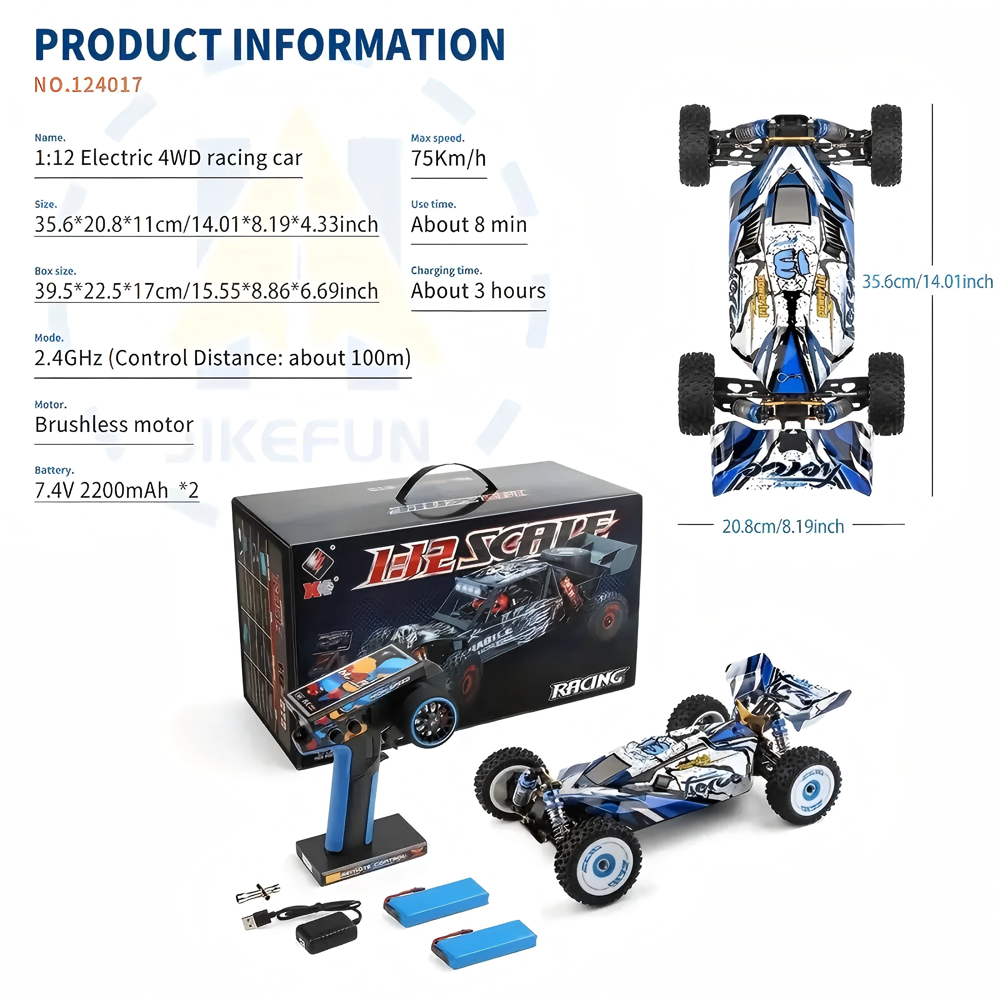 1/12 124017 Wltoys -V8 2.4G Racing RC Cars 4WD Brushless Motor 75Km/H High Speed Remote Control Off-road Drift Toys For Aduit view 6