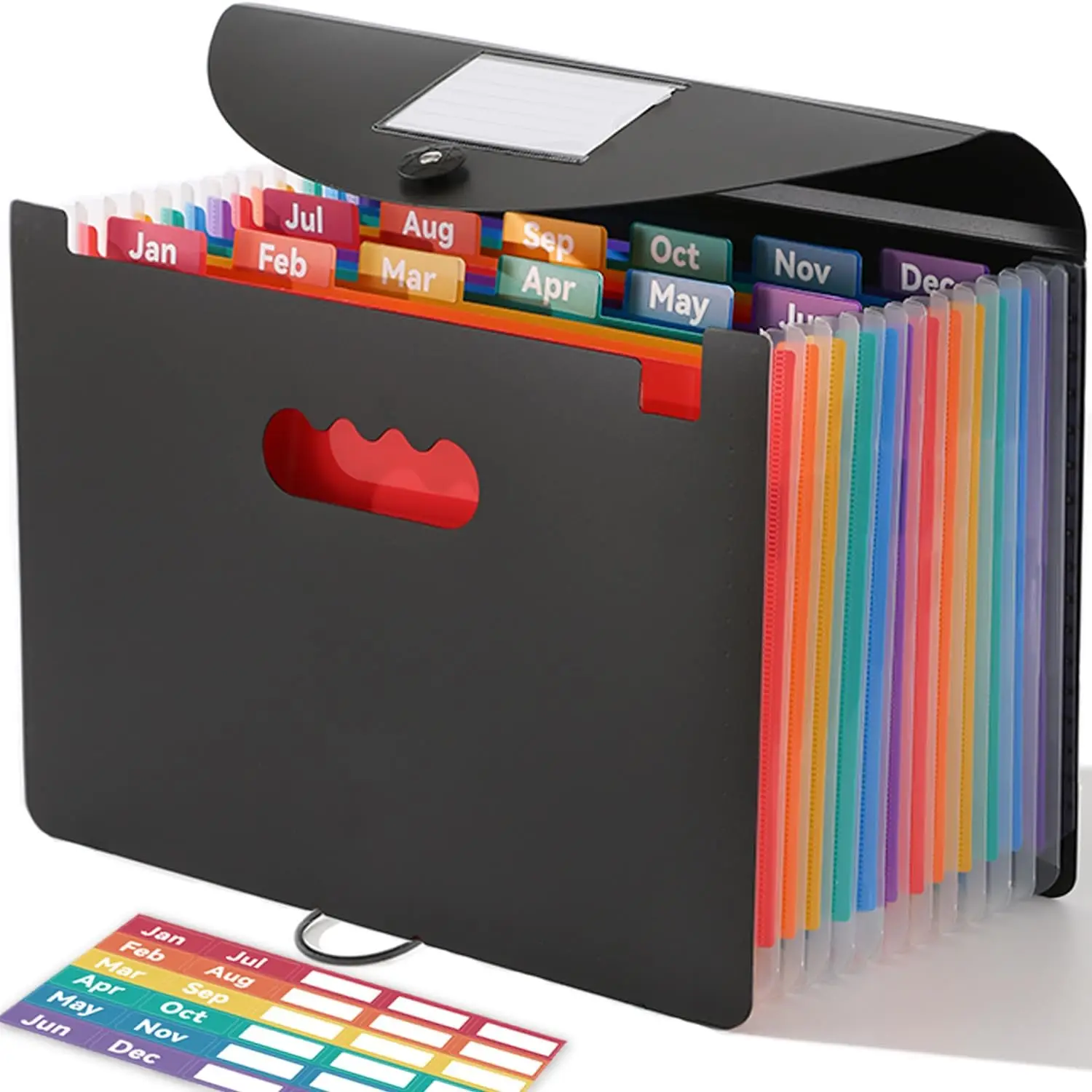 

12-Pocket Accordion File Organizer for Monthly Bills & Receipts, Expandable with Bright Tabs, Fits Letter/A4 Size