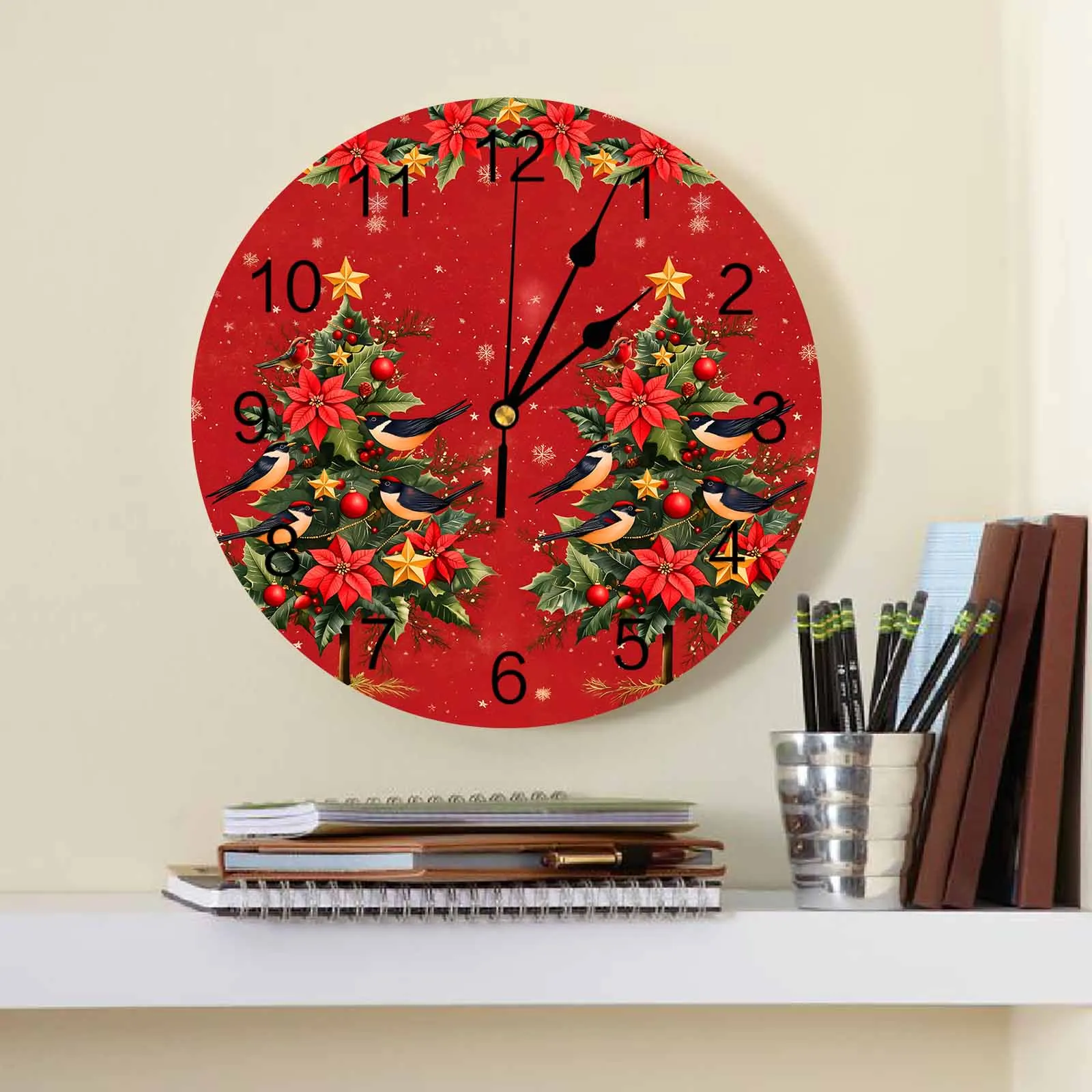 Christmas Winter Plants Flowers Wall Clock Large Modern Kitchen Dinning Round Wall Clocks Watches Living Room