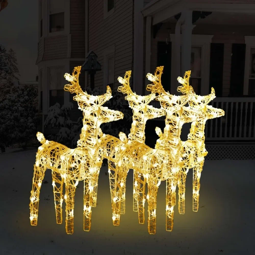 

4 Christmas Reindeer Warm White with 160 LEDs for Christmas Decoration, Outdoor Garden Yard Reindeer Prop Decoration