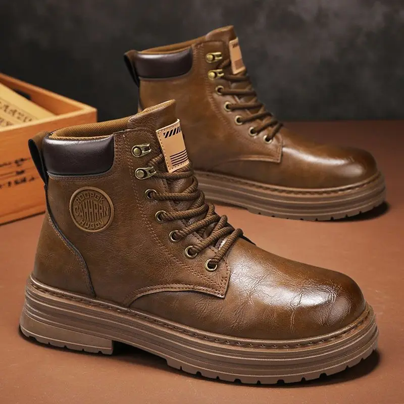 

New High-top boots, work boots, motorcycle boots, British-style thick-soled versatile casual leather boots