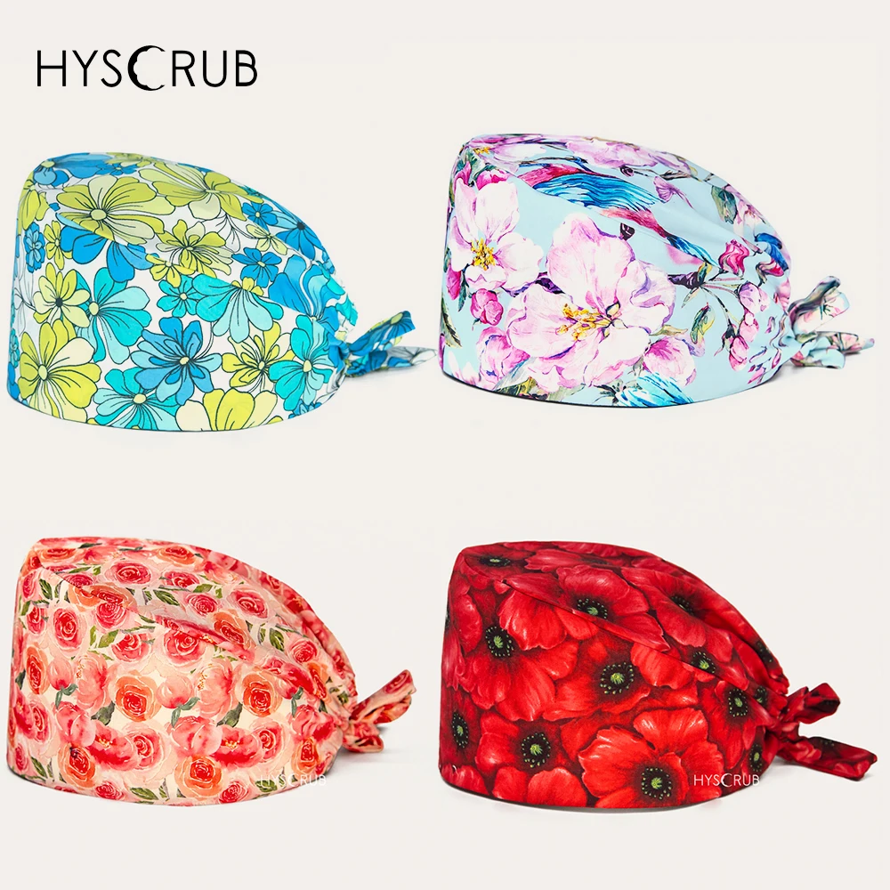 Flower Printed Surgical Hat Professional Scrub Cap for Doctors And Nurses Medical Scrub Cap Comfortable