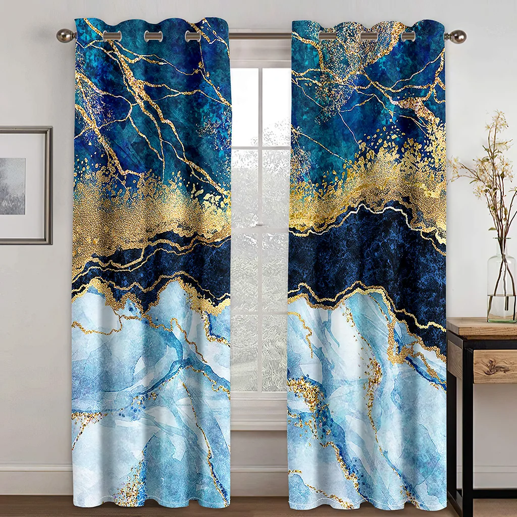 3D Blakc and Gold Curtain for Living Room, Bedroom Decor, Ultra Micro Shading, Luxury Lounge Curtains, 2 PCs