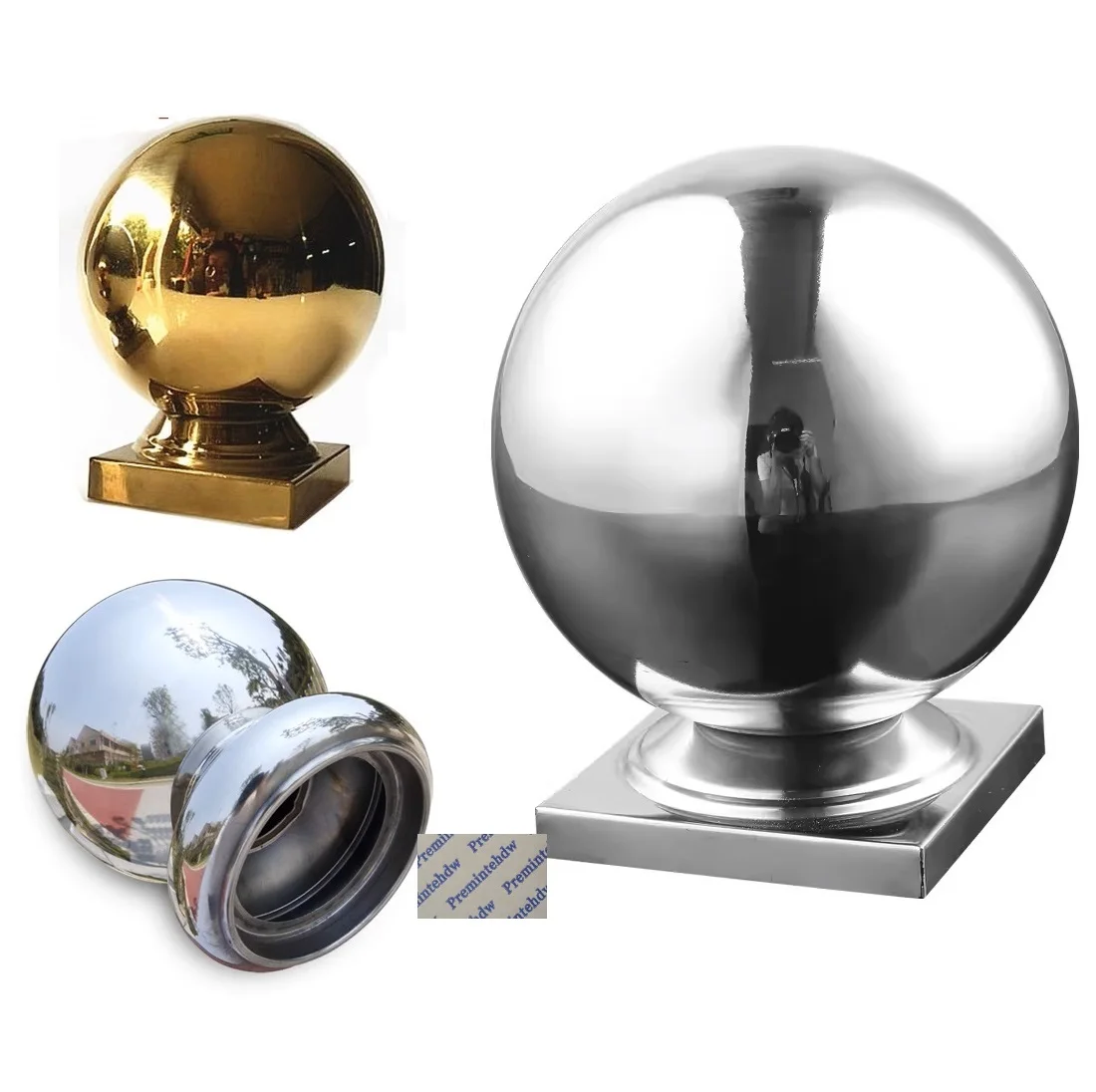 1Piece 304 Stainless Steel Post Caps Ball Finial Dome For Square Round Fence Guardrail Poles Silver Gold