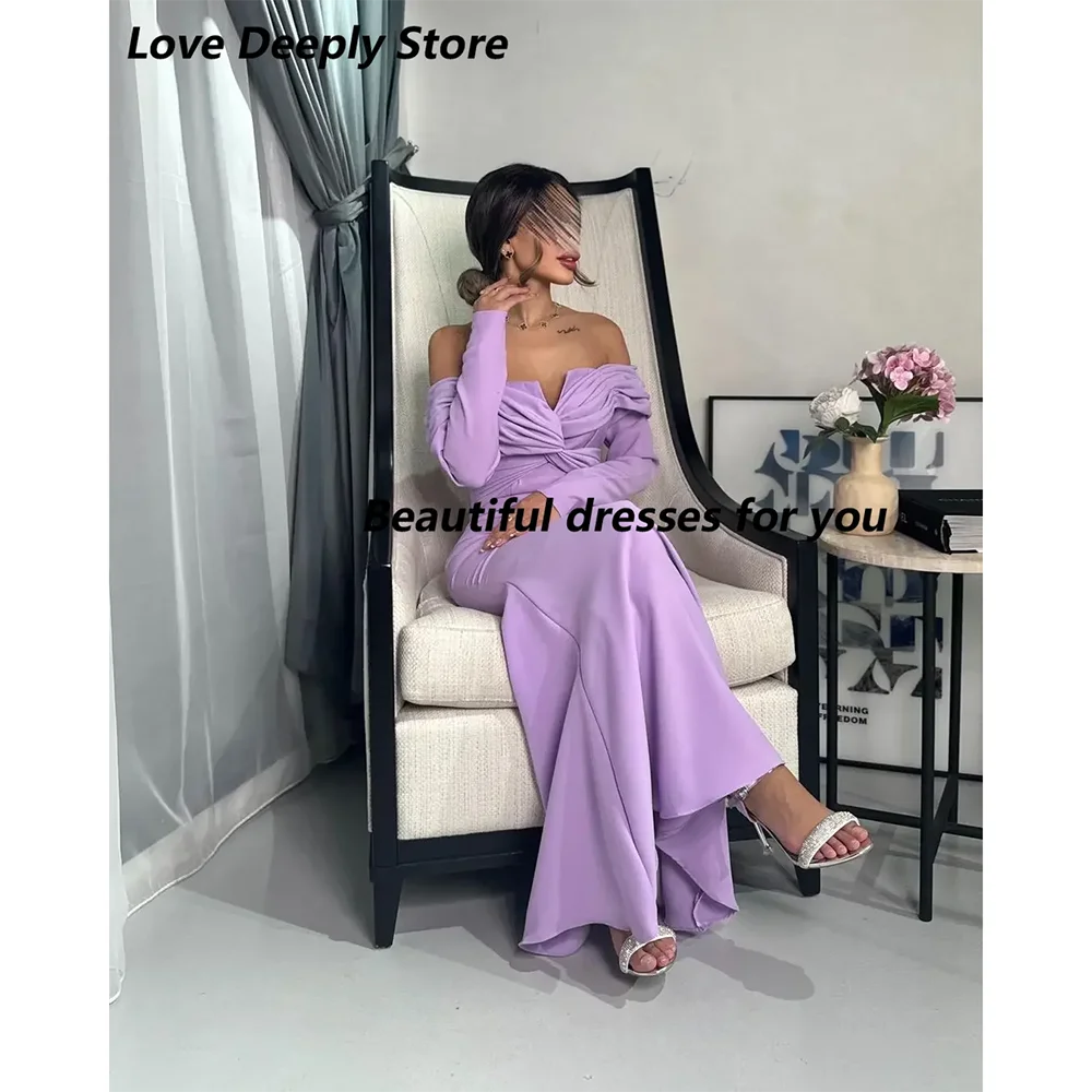 

Off Shoulder Evening Dress Customized Boat Neck Long Sleeves Elegant Evening Gowns Ankle Length Mermaid Formal Party Dresses
