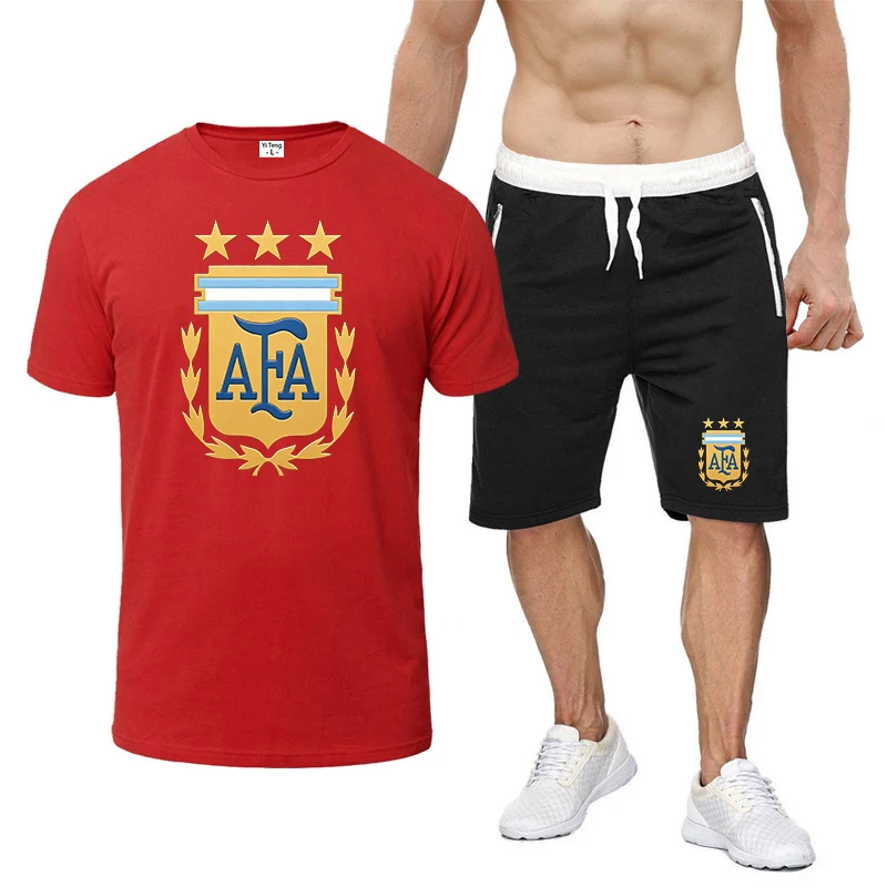 Argentina Summer Men's Fashion Simple Fitness Two-piece Fashion Short Sleeve and Shorts Sets Size Casual Sportswear T shirt view 4