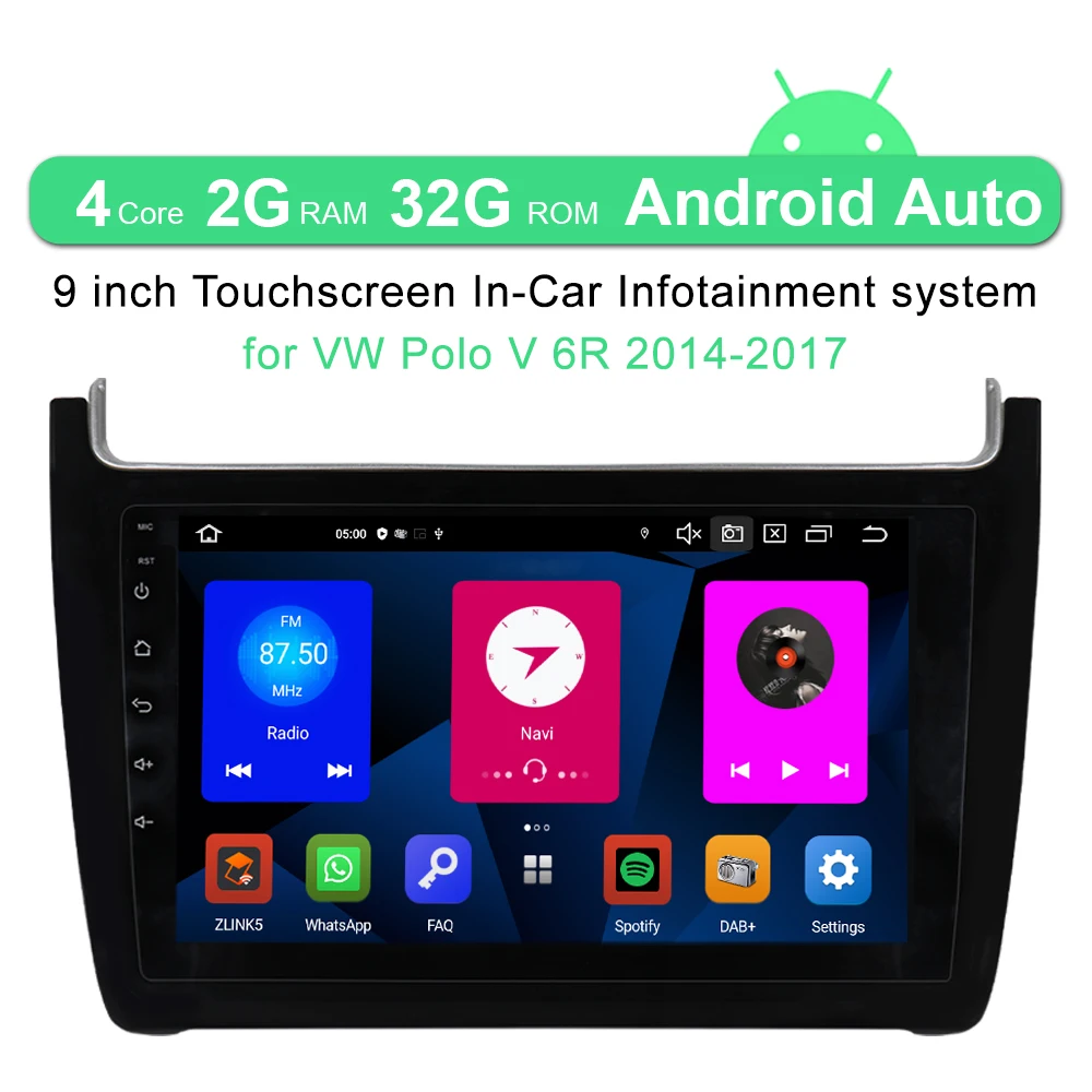 A-Sure 2 Din 9'' Android 10 Car Radio Wireless CarPlay DSP WIFI 2+32GB GPS Navigation For Volkswagen VW Polo V 6C 2014-2017