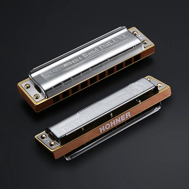 Original Hohner 0-Hole Profional Blues Harmonica Marine Band 896 Luxury Edition MBD Brass Covered Wooden Tone Hole