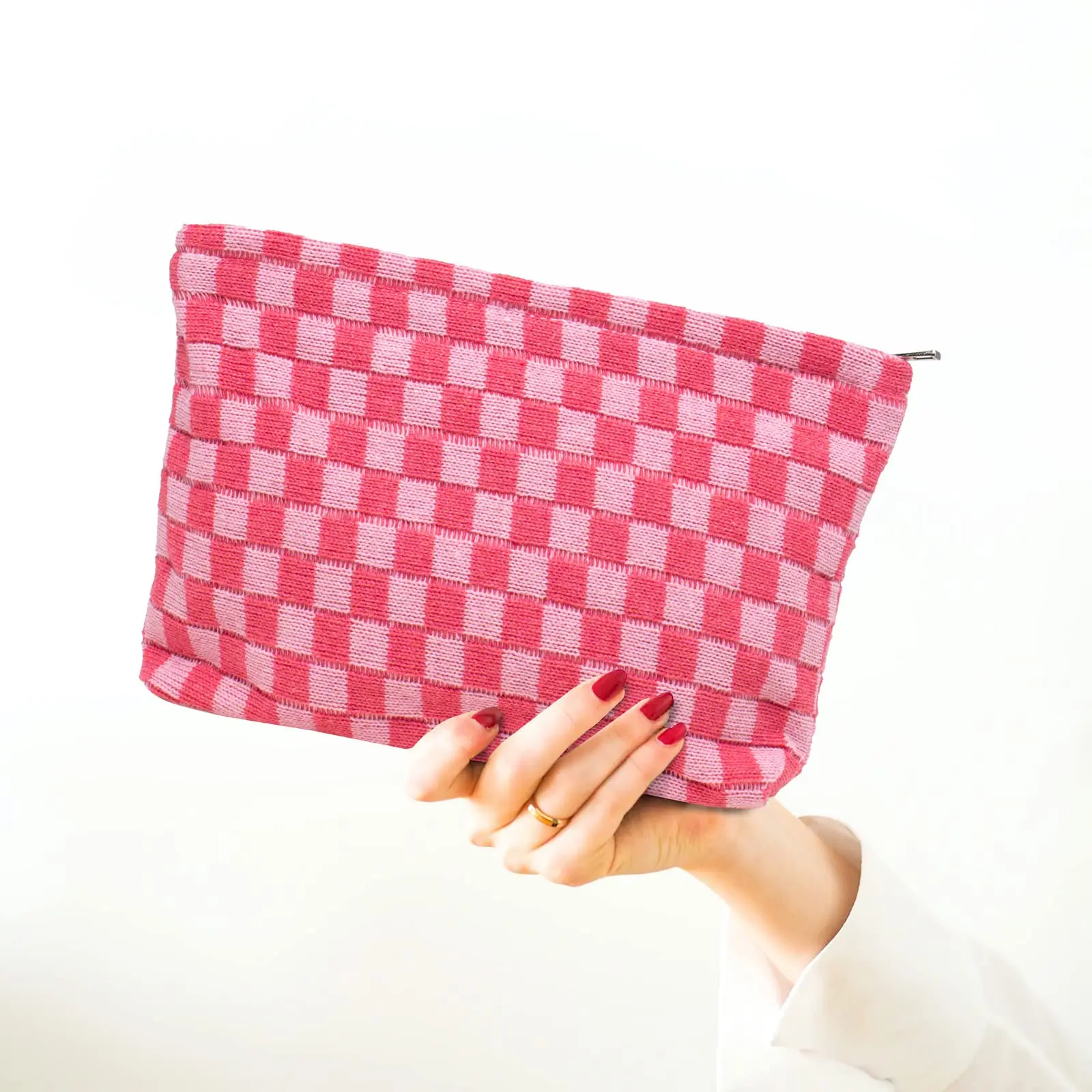 3PCS Checkered Makeup Bag,Travel Toiletry Bag Cute Makeup Brushes Bag Cosmetic Bags for Women Zipper Makeup Bags for Purse