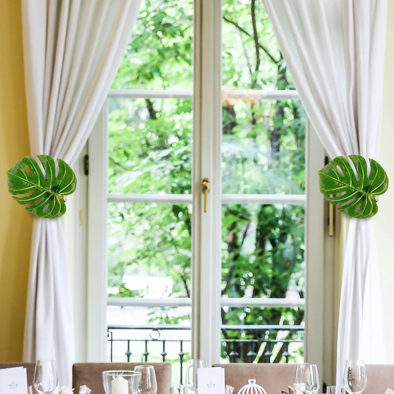 

Green Monstera Leaf Curtain Tiebacks Faux Plant Drapery Clamps No Drilling Holdback Buckle For Living Room Bedroom Window