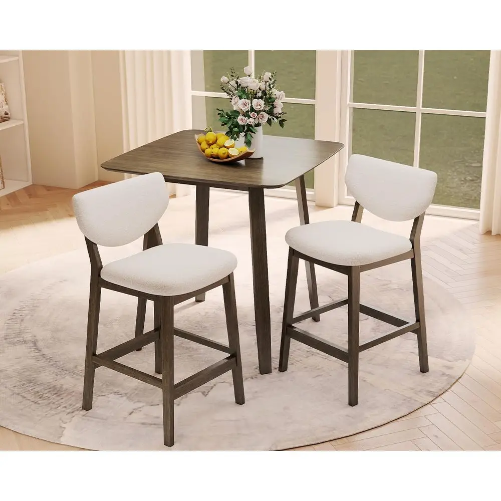 Counter-Height 3-Piece Dining Set with 2 Upholstered Bar Stools and Wooden Table for Kitchen, Dinette, or Pub