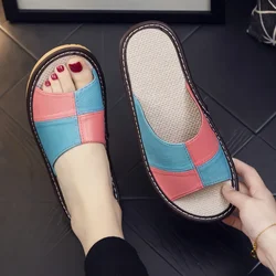 NewLight Luxury Genuine Leather Sheepskin Women's Slippers PVC Rubber Sole Non-Slip Summer Shoes Comfortable Soft Couple Sandals