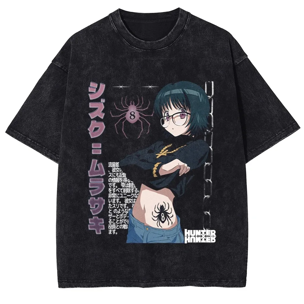 Hunter×Hunter Shizuku Murasaki (Phantom Troupe) Themed T-Shirt – Character Graphic & Spider Symbol Apparel for Anime Fans