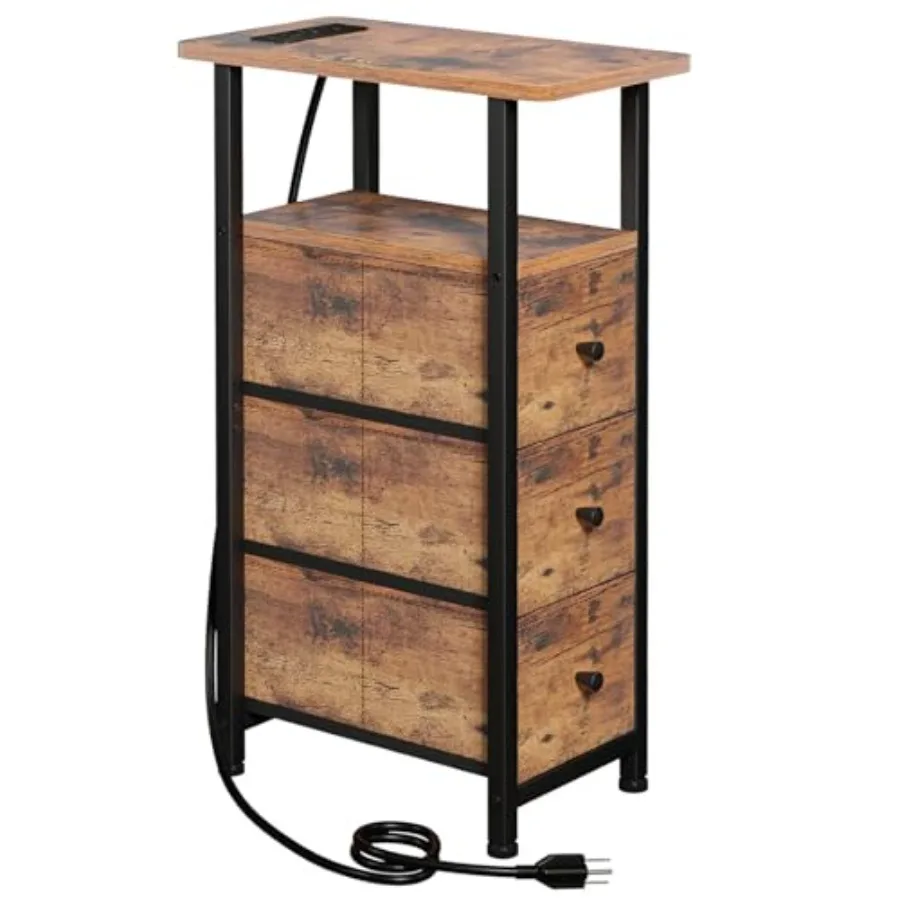 

Узкий приставной столик для гостиной с зарядной станцией, тонкий боковой столик с тканевыми ящиками, узкая прикроватная тумбочка для спальни, для небольших помещений