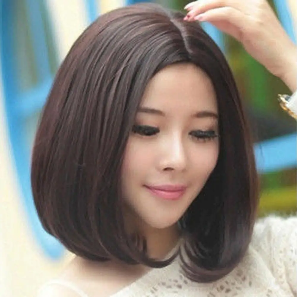 35cm Women Lady Short Straight Hair Full Wigs Cosplay Party Hair Extension Woman Shoulder-length Short Hair In Part Trim Face