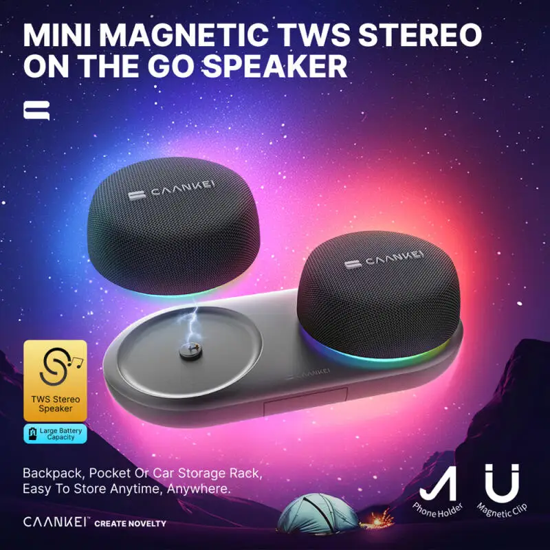 

Мини-беспроводной Bluetooth-динамик с магнитной зарядной базой, басовый динамик с объемным звуком 3D для ноутбука, телефона, планшета