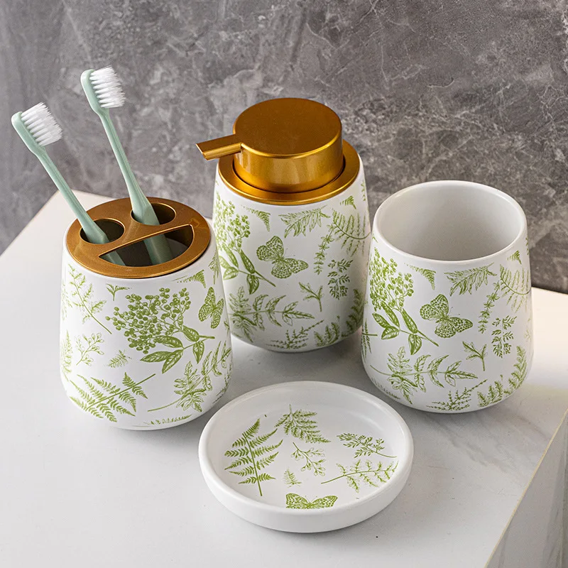 Simple ceramic bathroom wash set four-piece bathroom household goods ornament mouthwash cup set