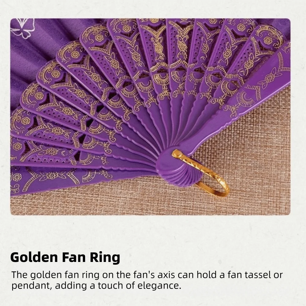 Handheld Chinese Style Folding Fan Lace Exquisite Hand Fans Butterfly Pattern with Fan Ring Dance Fan Wedding Party Decor