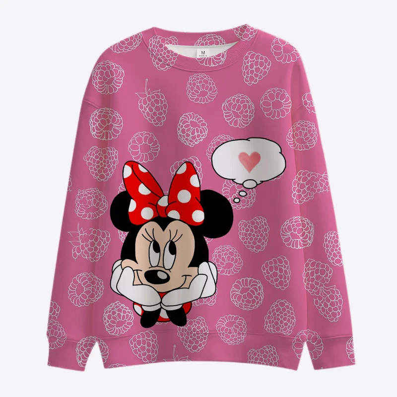 Cartoon Disney Minnie Mickey Sweatshirt Ladies Crewneck Loose Pullover Hoodie Autumn Fun Print Long Sleeve Top