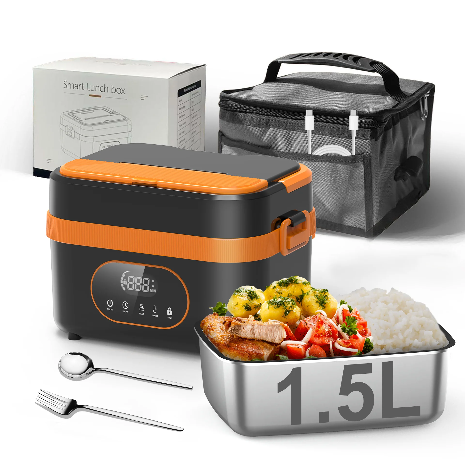 

Portable USB electric lunch box 18000mAh rechargeable insulated lunch box 1.5L with insulated bag for office school Car camping