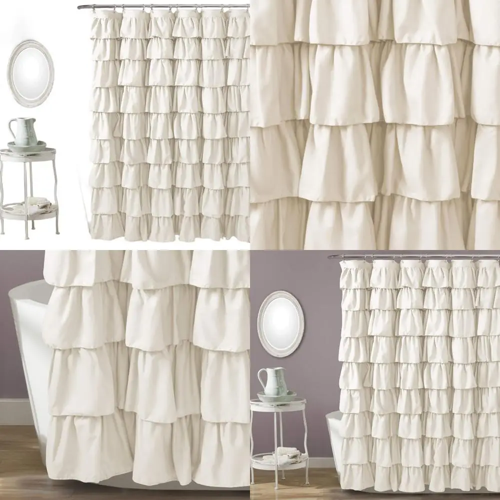 

Ivory Floral Vintage Farmhouse Shower Curtain, 72 x 72, Textured Chic Design