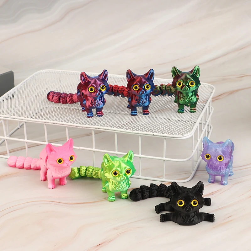 3D Printed Cat Realistic Multi-joint Movable Cats Figures Home Office Desk Decoration Gifts Toy for Children, Boys and Girls