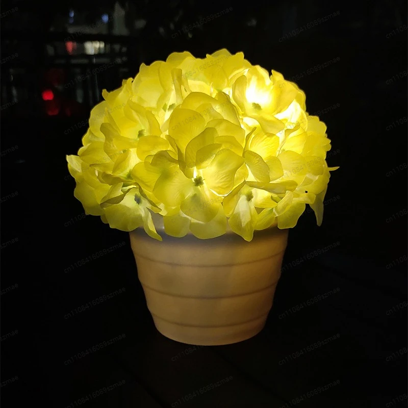 

Hydrangea Flower Lamp LED Yellow 3 Heads Battery Powered 2Pcs Indoor Home Landscape Decoration