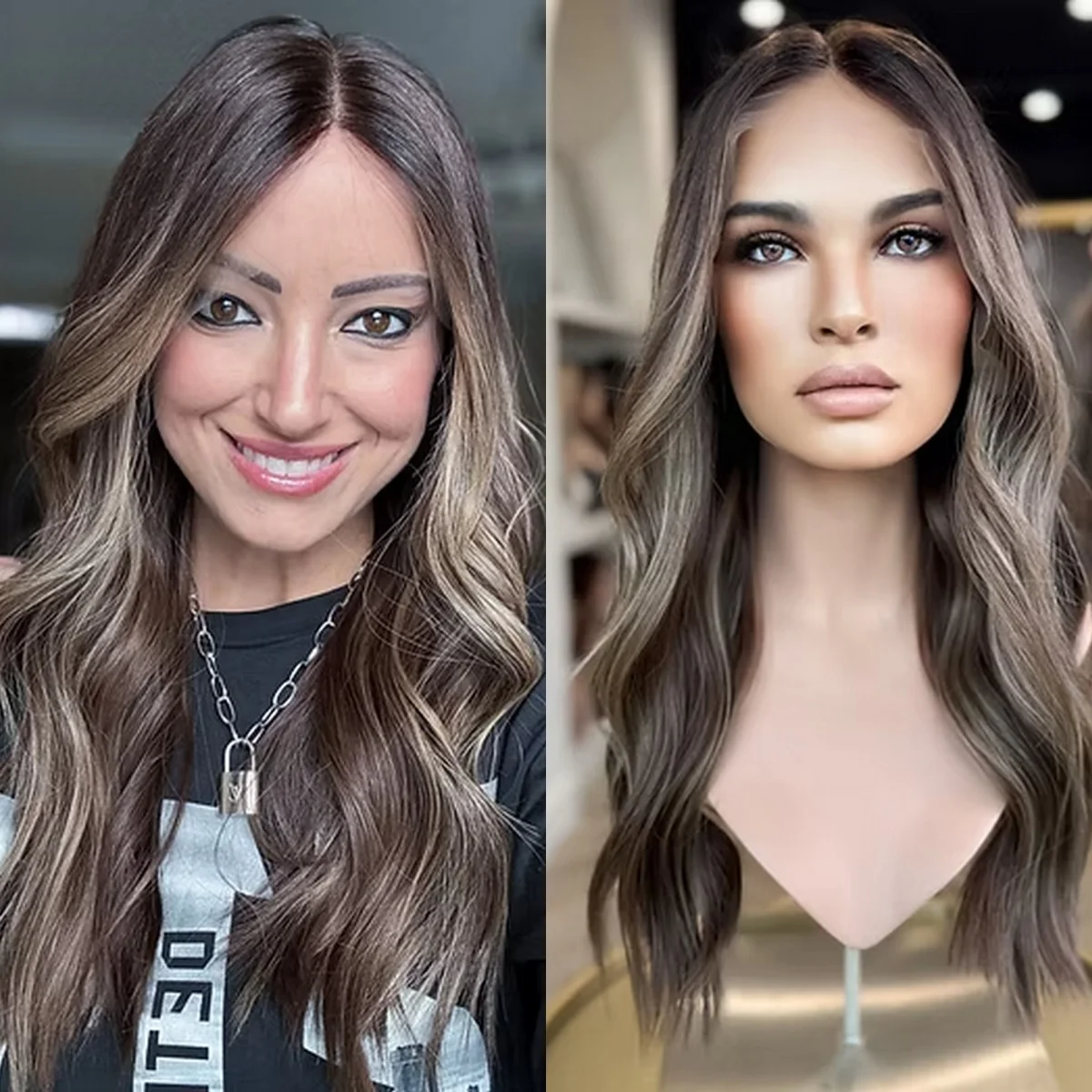 24 Inches Light Brown Shadow Roots Synthetic Lace Frontal Wigs Highlights Middle Parting Premium Wig Loose Wave High Quality Wig