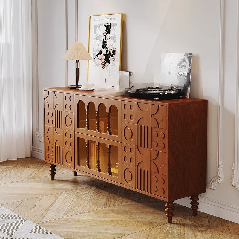 مدخل عرض غرفة المعيشة الفرنسية من الخشب الصلب القديم، وخزانة جانبية لتناول الطعام، وأريكة شقة صغيرة #4