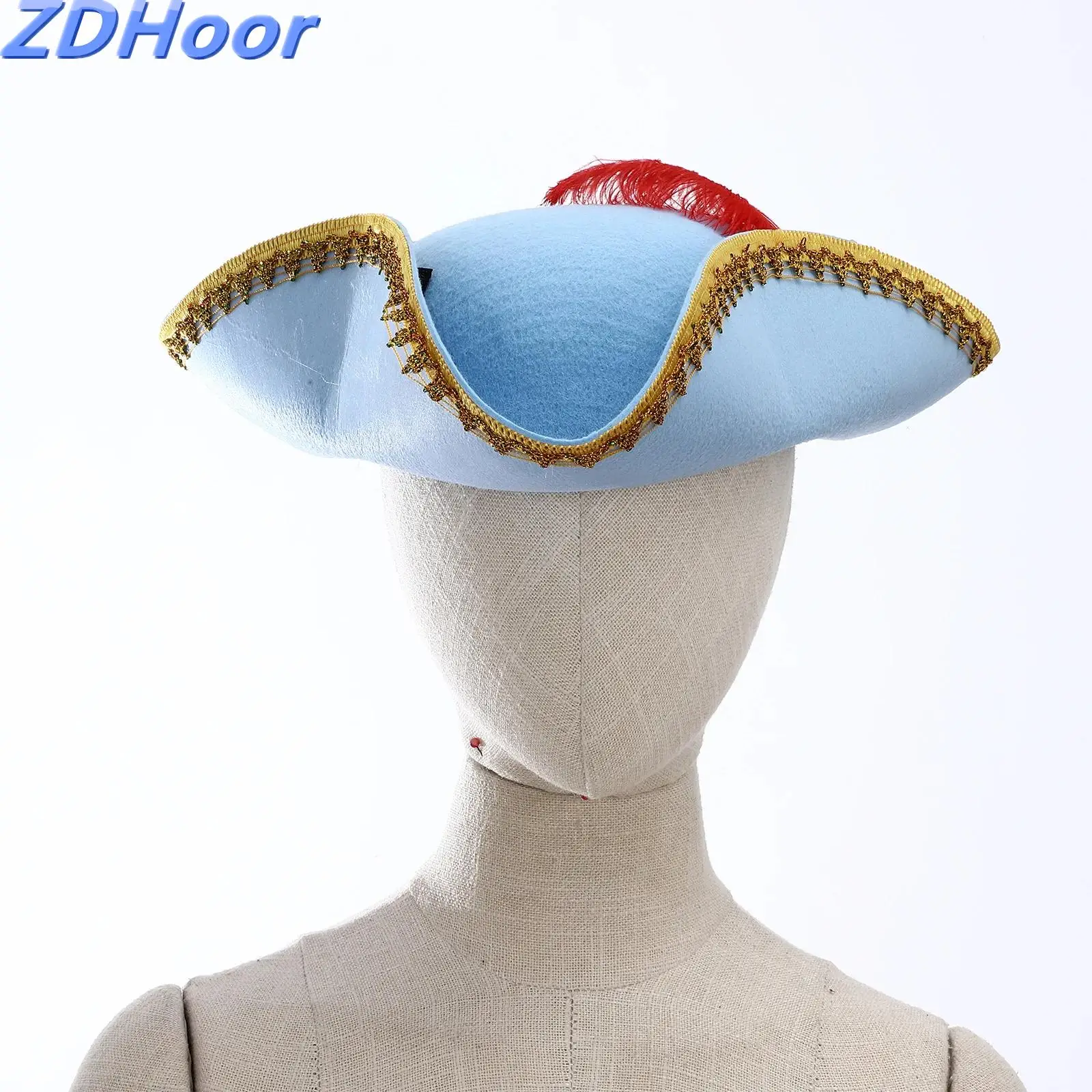 

Pirate Hat Halloween Cosplay Captain Cap Colonial Tricorn Hats Metallic Brim Felt Hat For Adult Kid Carnival Costume Accessories