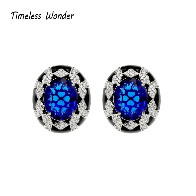 

Timeless Wonder Fancy Enamel Crystal Zircon Geo Cut Stud Earrings Women Designer Jewelry Trendy Gift Top Classy Simple Neat 5133