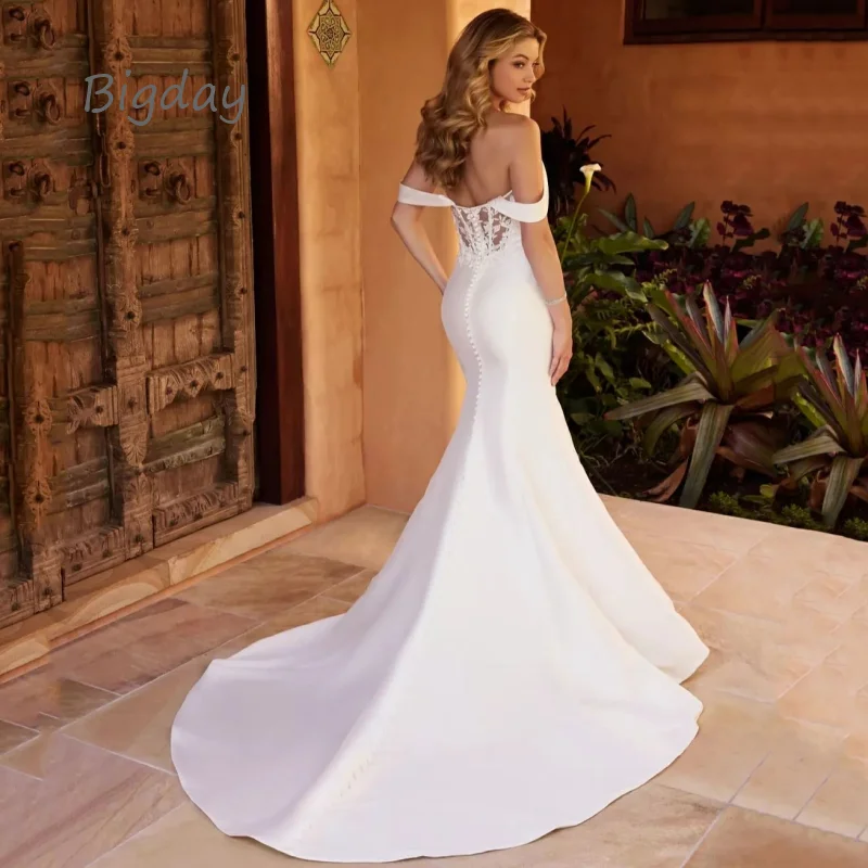 Vestidos De Novia elegantes De encaje para mujer, vestido De Novia De tul satinado con espalda abierta, cola desmontable, sirena, blanco