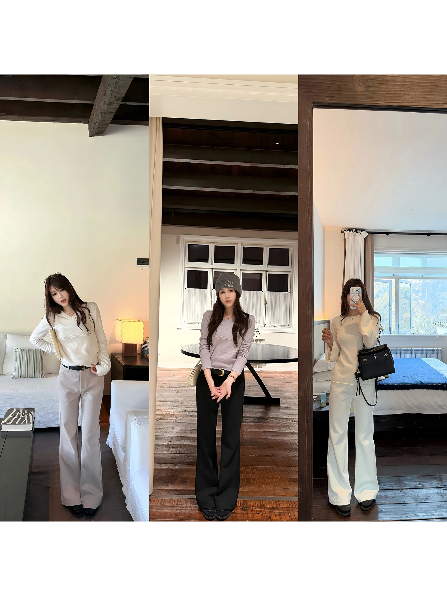 

Брюки AHY с высокой талией, расклешенные, повседневные, с бархатной отделкой, 3D-кроем, эффект удлинения ног, из смесового хлопка, Весна 2026