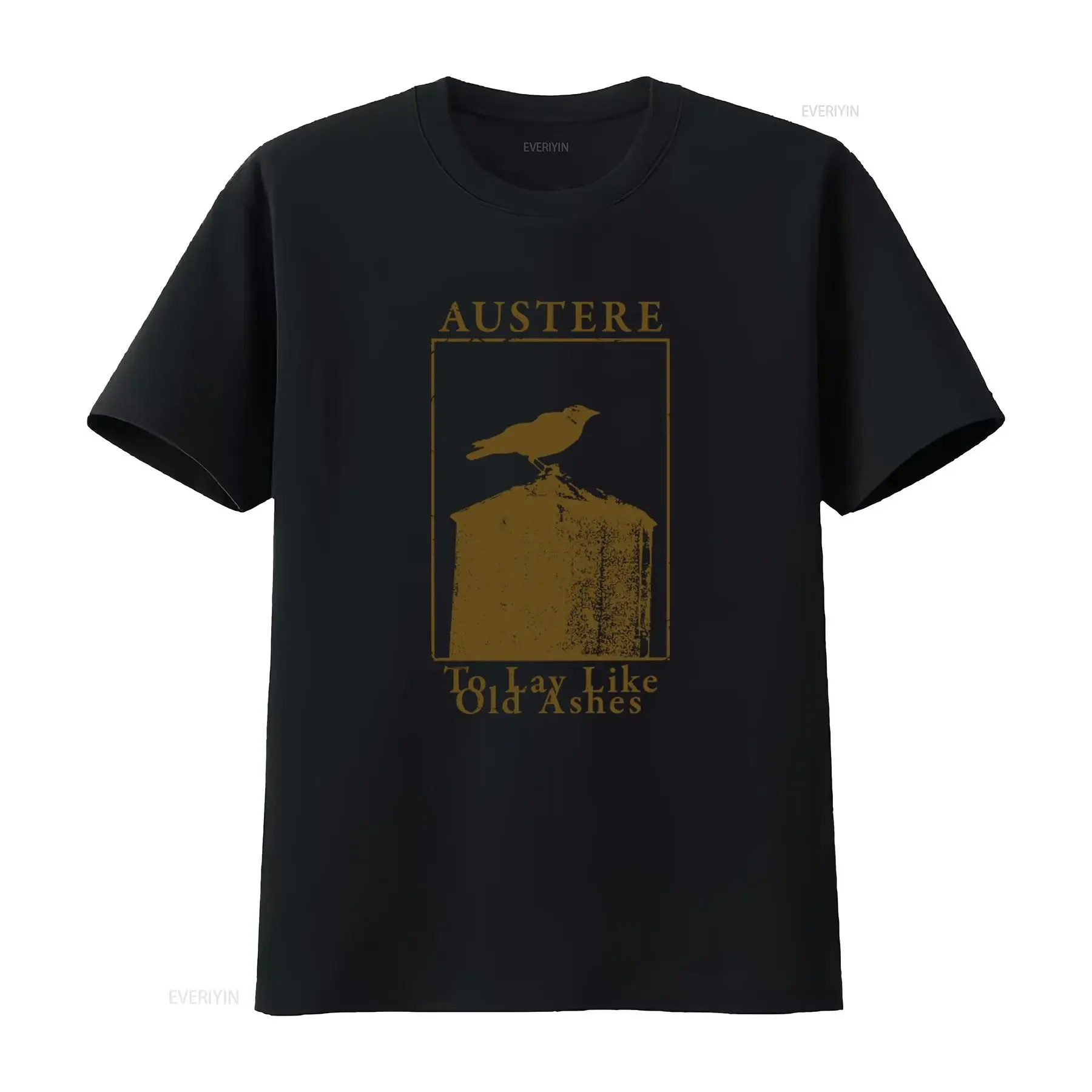 New DTG T shirt AUSTERE to Lay Like Old Ashes Crow Design  vintage Washed Stylish homme Soft Top For Everyday Wear