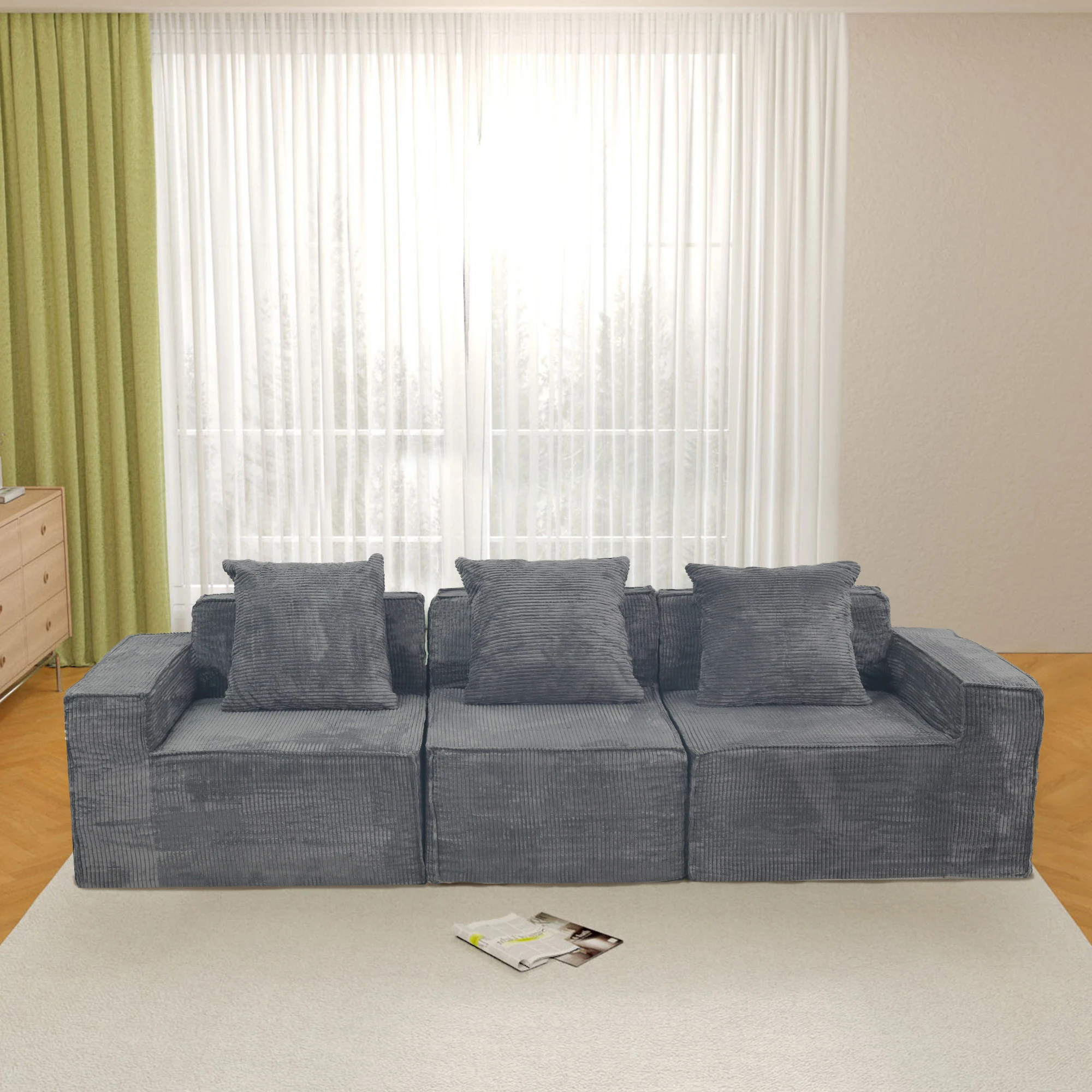 Custom Dark Gray 3 Seats High Density Sponges Cloud Couch Vacuum Compressed Modular Sectional Sofa For Apartment