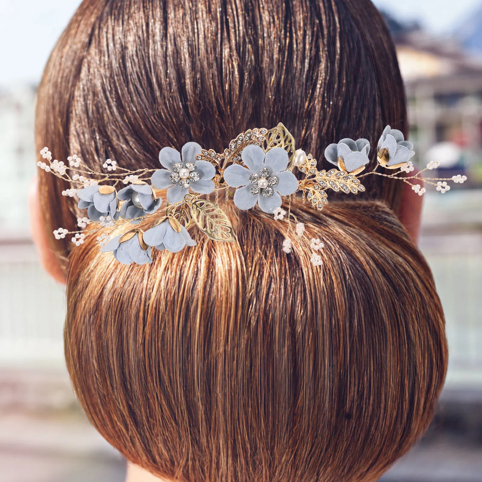 

Rhinestone Flower Gold Leaf Bridal Hair Comb Wedding Side Comb Lightweight Elegant Headpiece Hair Accessories for Bride Prom