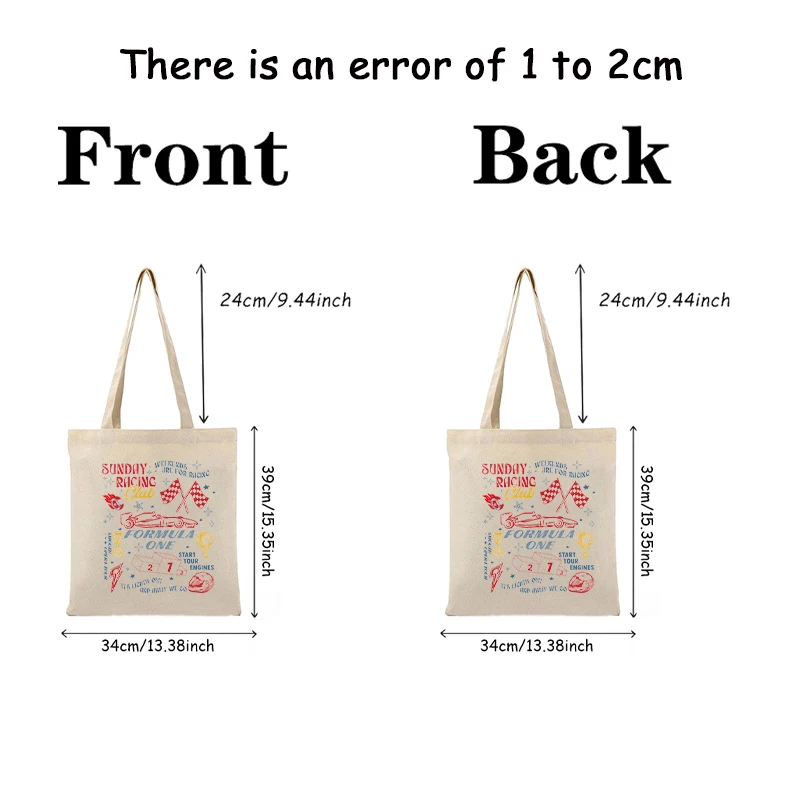 1 pc Formula 1 Sunday Racing Club pattern Tote Bag Canvas Shoulder Bag For Travel Daily Commute Women's Reusable Shopping Bag