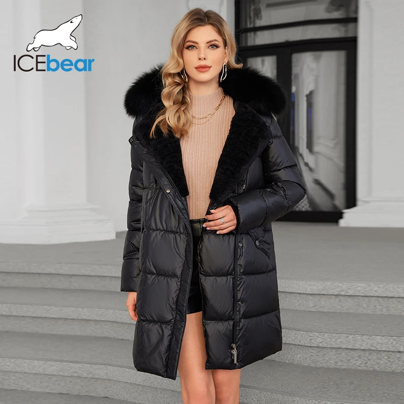 

ICEbear 2024 New Winter Down Jacket Thermal Hood Detachable Fur Natural Fur Collar Elegant Solid Color Thick Jacket GWD4622I