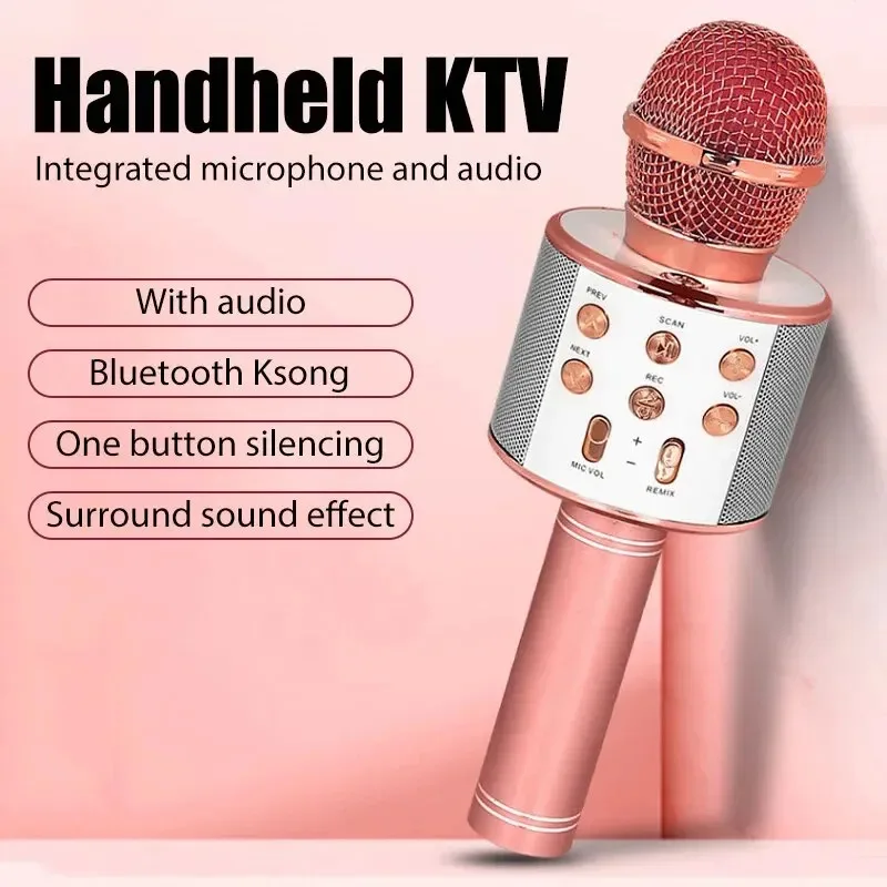 Ws858 전문 마이크 휴대용 무선 노래방 마이크 USB 스피커 어린이 음악 플레이어 KTV 라이브 노래 녹음기 