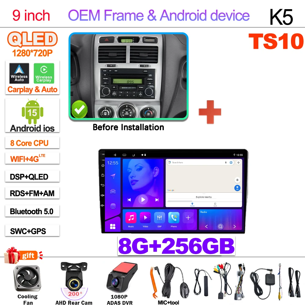 2Din Android 15 Voor Kia Sportage 2 2004-2010 Multimedia Speler Navigatie Carplay Stereo DVD Spiegel Link Stereo Head unit WIFI