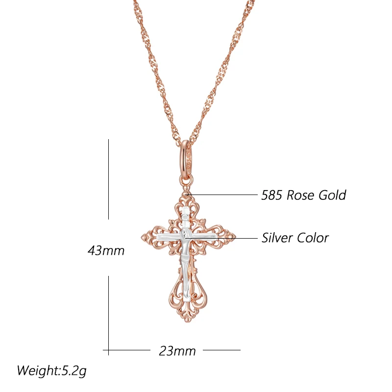 Kinel New Orthodox Church Cross Pendant Necklace for Women Men 585 Rose Gold Silver Color Mix Charm Daily Fine Ethnic Jewelry