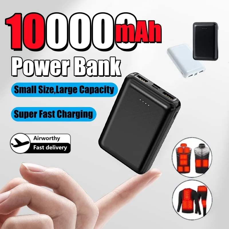 Портативный внешний аккумулятор 100000 мАч, внешний аккумулятор USB, быстрая зарядка, мини-нагрев для жилета, куртки, носков, перчаточного оборудования