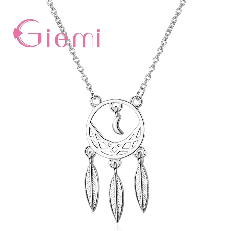 Exquisite 925 Sterling Silver Dream Catcher Leaf Tassel Pendant Necklaces for Women Girls Anniversary Party Fashion Jewelry Gift