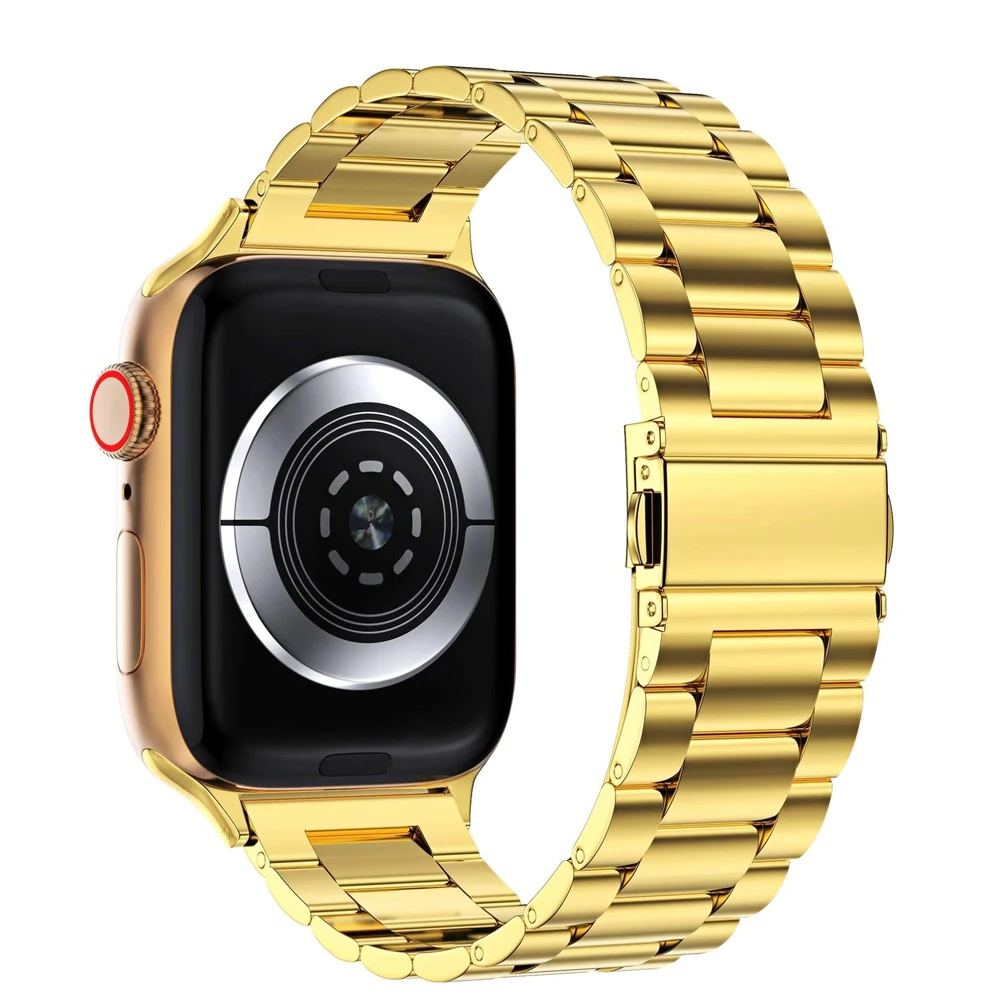 for Apple Watch Band Ultra 1/2 49mm 7 8 9 45mm 41mm Stainless Steel Strap for iWatch 6 5 4 3 44mm 42mm 41mm 38m Golden Wristband