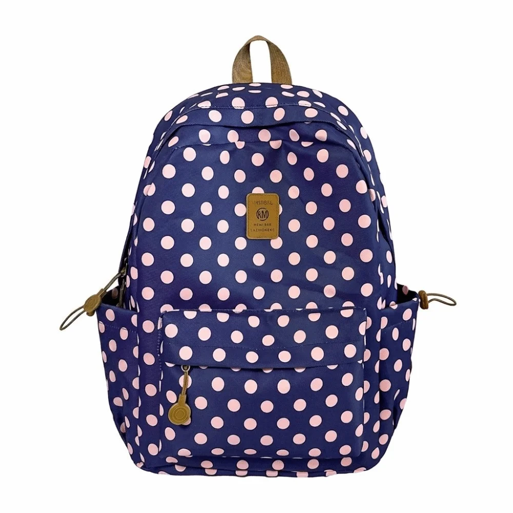 Mint Green School Backpack Polka Dot Brown Top Handle Casual Backpack Zipper Pocket Casual Style Large Capacity Backpack