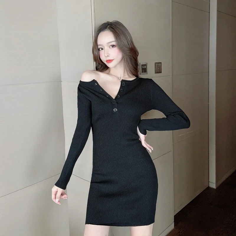 أنيقة التخسيس محبوك ميدي الدكتور الكورية Sle عالية الخصر الخريف الشتاء المرأة Faion Conced تصميم Bodycon تنورة الدكتور