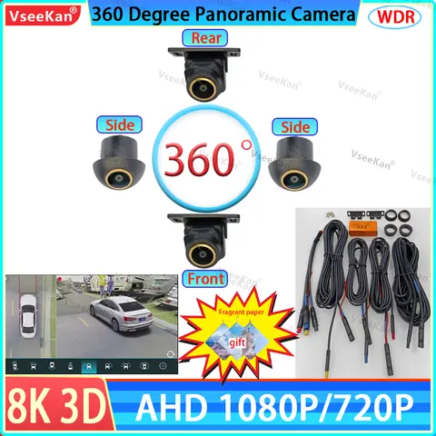 3D 360 Panoramic Car Camera 8K AHD1080P 720P For Android Radio 360APP Golden Lens With SON307-WDR Technology