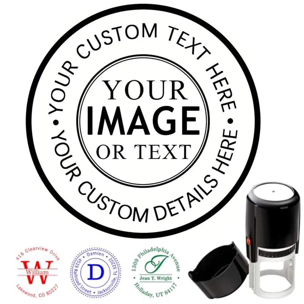 Customize Self-Inking Stamp Custom with Text or Upload Your LOGO Artwork Round Self Inking Stamp, Impression Size 25/30/40/50mm