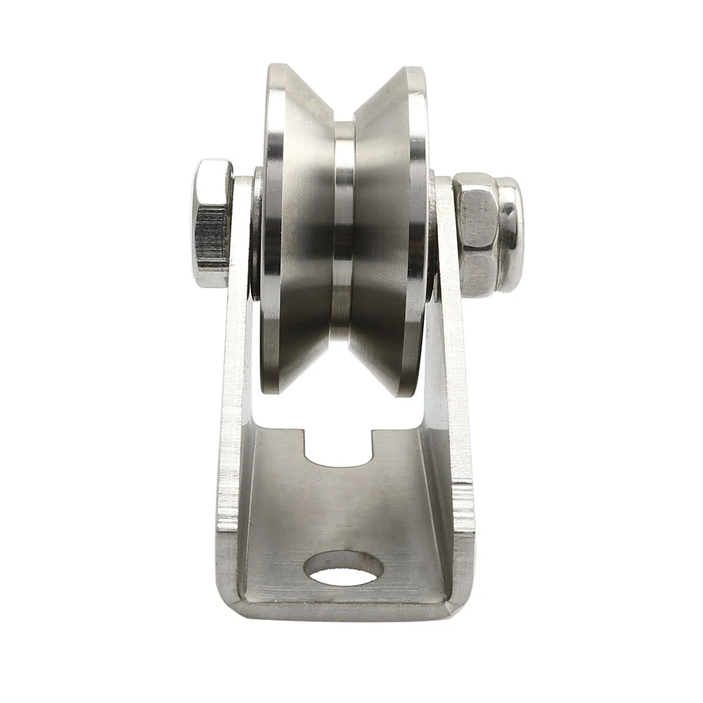 Detachable Oblique 304 Stainless Steel V-Type Groove Sliding Wheel Roller Track Rail Fixed Pulley Silver Tone