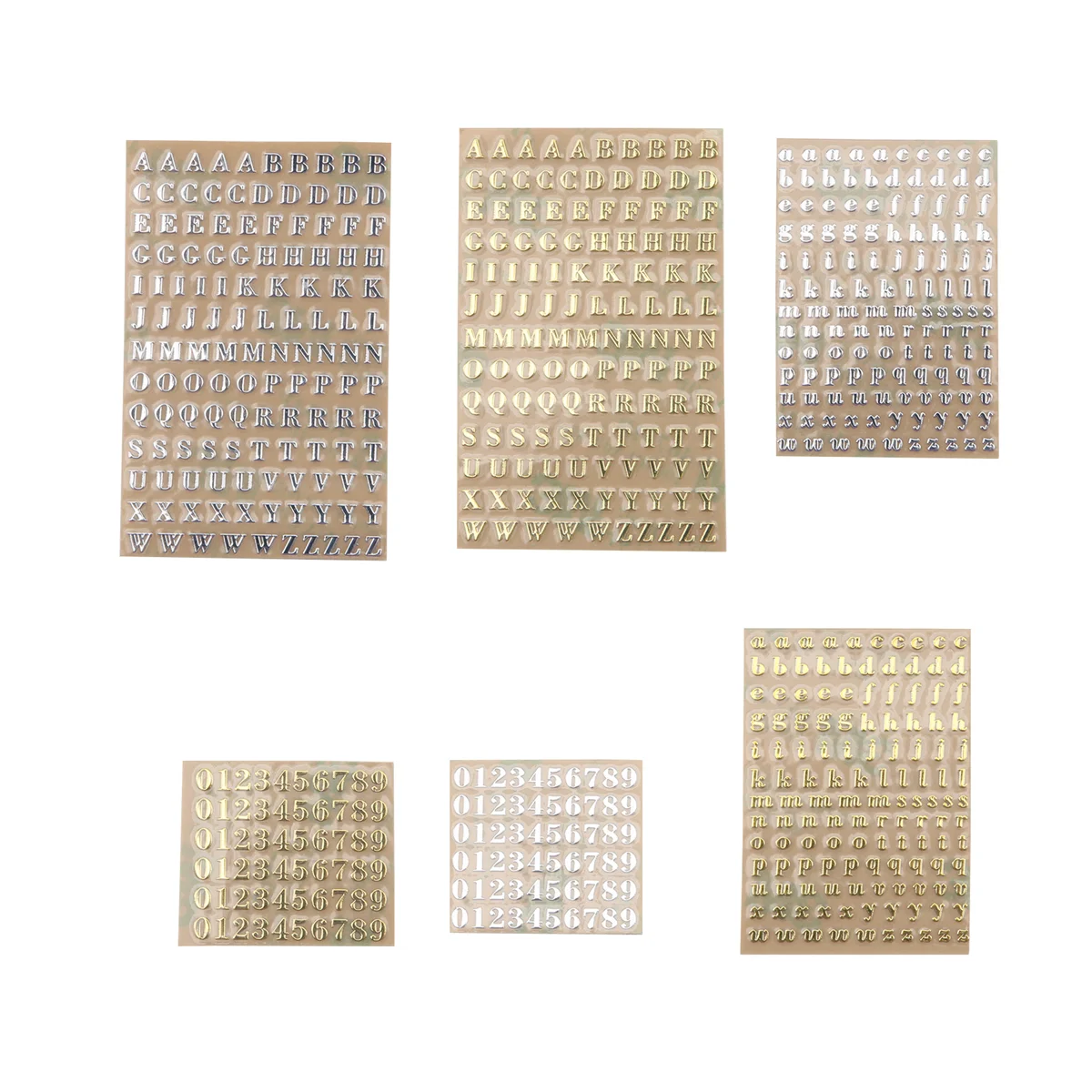 T72C 6 vellen kleine 0,12 inch alfabet nummerstickers glitterlegering zelfklevende letters stickers goud/zilver (3 mm)